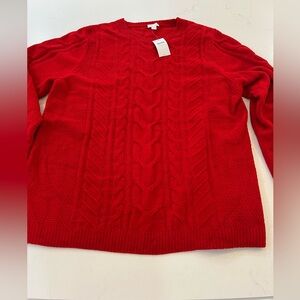 J. Jill Bright Red Cable Knit Crewneck Sweater